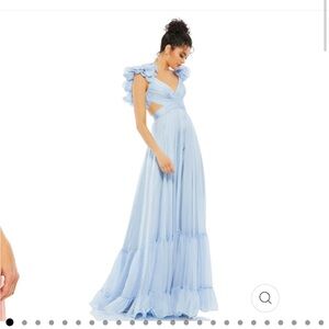 MAC DUGGAL Rosette Chiffon Cutout Empire
Waist Gown in Powder Blue